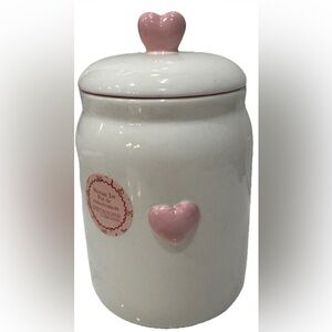 VALENTINES DAY KITCHEN CANISTER/COOKIE JAR w/3D HEART & HEART LID NEW